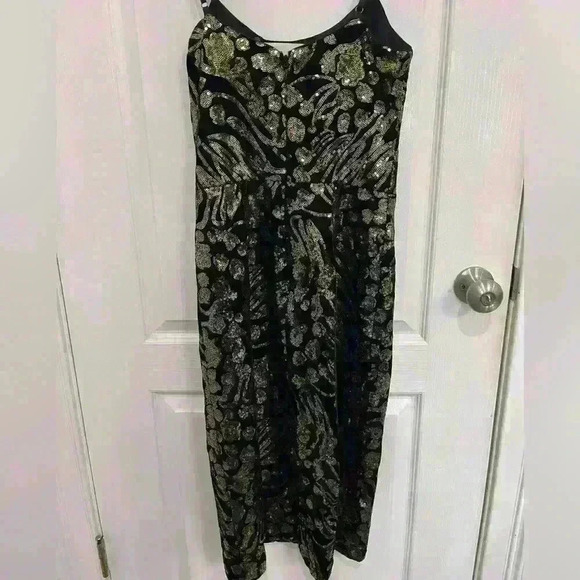 Dress the Population Zahra Sequin Slit Midi Dress Black Gold S new formal - Picture 6 of 7